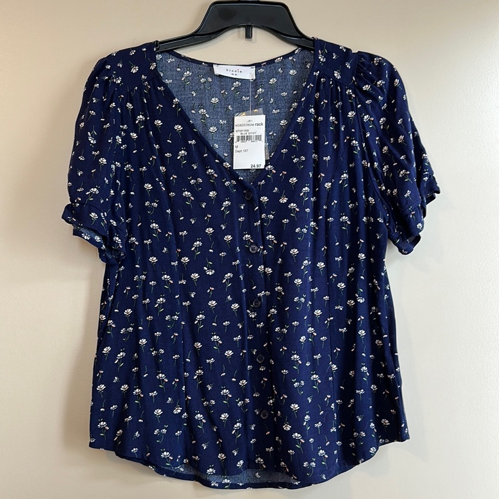 Eloise navy floral button down blouse